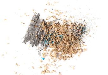 Pencil shavings pile and hatching, scribble isolated on white background, top view