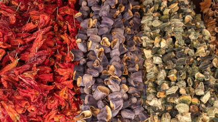 Turkey, Bodrum.Ceramic greek mill souvenirs on the shop window.