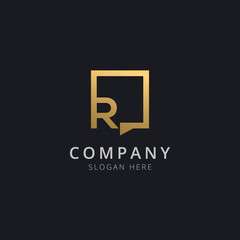 Initial letter R in chat square with modern gold color