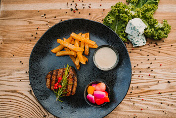  BBQ Grilled, Grilled beef steak with fries, Grilowany stek wołowy,  grilled steak, fried steak with chips, American steak with chips, Grilled Ribeye with Garlic Fries, 