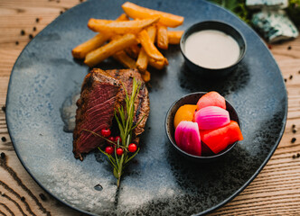  BBQ Grilled, Grilled beef steak with fries, Grilowany stek wołowy,  grilled steak, fried steak with chips, American steak with chips, Grilled Ribeye with Garlic Fries, 
