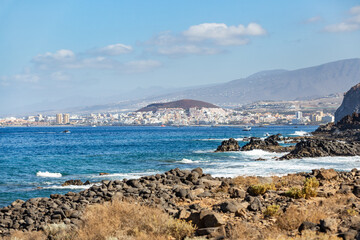 Fototapeta na wymiar Panoramic view from coast line on Los Cristianos