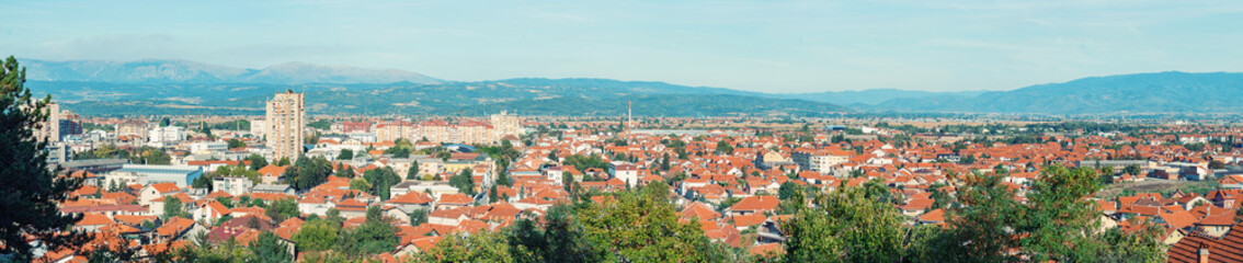 Fototapeta na wymiar City of Leskovac, panoramic view from the nearby hill Hisar