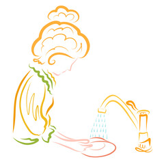 young woman washing a plate under running water from the kitchen tap