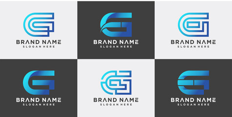 Set of monogram logo initial letter G with gradient style. Logo template Premium Vector