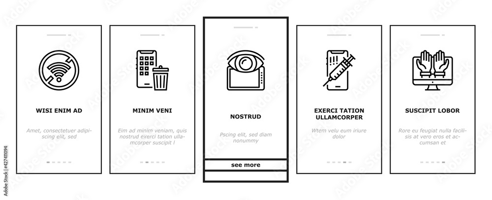 Poster digital device detox onboarding mobile app page screen vector. wifi and smartphone crossed out mark,