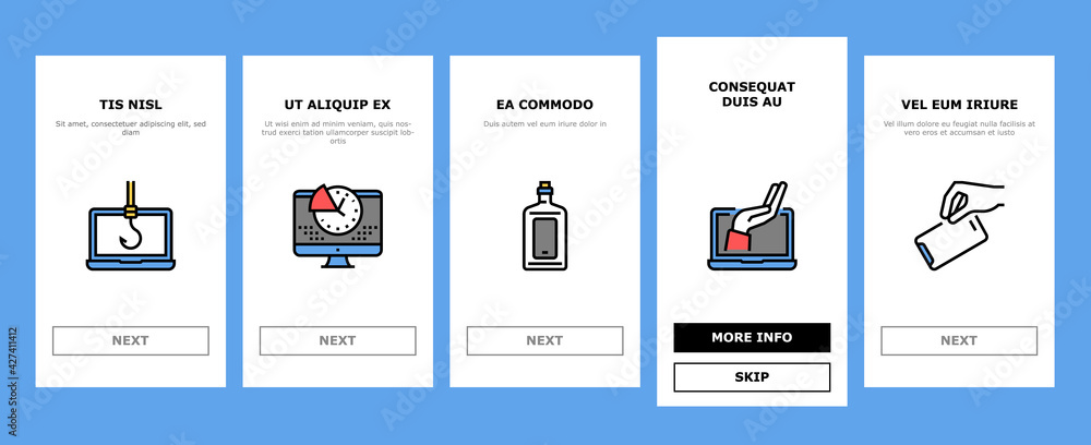 Poster digital device detox onboarding mobile app page screen vector. wifi and smartphone crossed out mark,