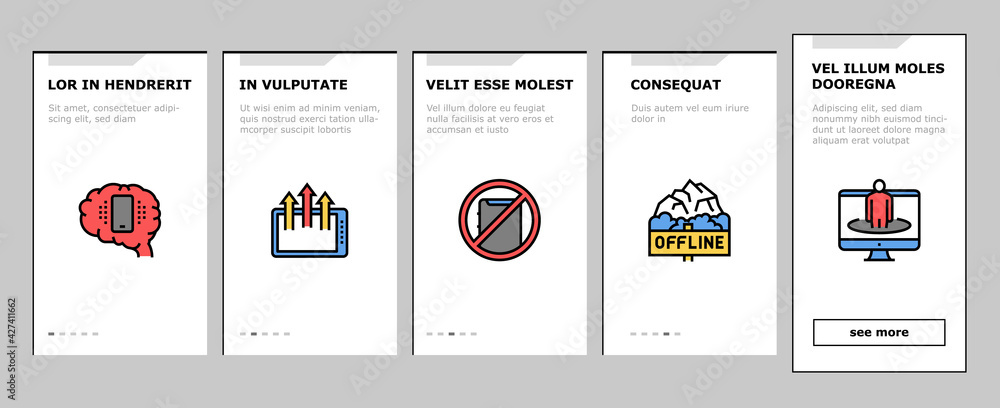 Poster digital device detox onboarding mobile app page screen vector. wifi and smartphone crossed out mark,