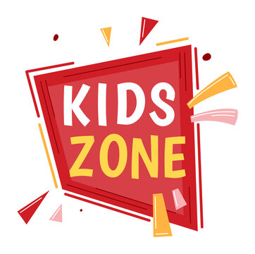 Kids club zone logo, education game area, recreation label, kid leisure, playground, design, cartoon style vector illustration.