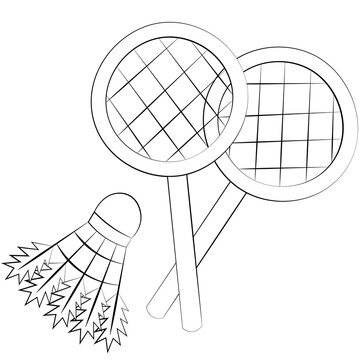 recommend clip art: Single element Shuttlecock and racket. Draw illustration in black and white