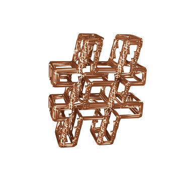 3d image copper wire hashtag icon