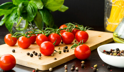 Fresh ripe cherry tomatoes on the table