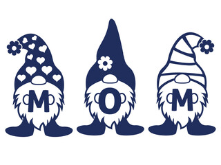 Three Gnomes holding MOM word on Mothers day vector illustrator.
