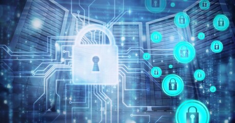 Composition of network of connections with online security padlocks over computer servers