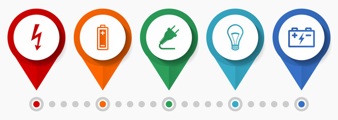 Power and energy, electricity concept vector icon set, flat design pointers, infographic template