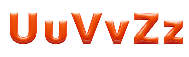 red 3d alphabet, 3d illustration, letter u v z