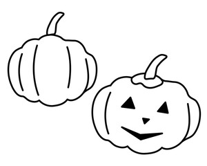 Pumpkins for Halloween. Happy Halloween! Vector stock illustration. Hand draw pumpkin in doodle style. Pumpkin with eyes and a smile. Black outlines isolated on a white background.