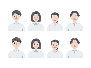 シンプルアイコンセット：若い男女・中年男女セットC（主線なし）