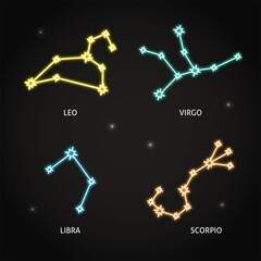 Neon zodiac constellation symbols collection on dark background © ekazansk