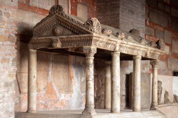 The marble tegurium with beautiful carvings , that using for outdoor cemeteries to cover the sarcophagi,It mounted on bases and columns of the 13th century.