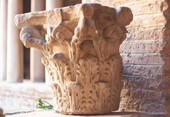 Detail of Corinthian Order at the Basilica of San Lorenzo.The columnar is decorated with flowers and leaves, adapted from Acanthus leaves.Select focus