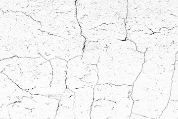 White paint black cracks background. Scratched lines texture. White and black distressed grunge concrete wall pattern for graphic design. Peel paint crack. Weathered rustic surface. Dry paint overlay.