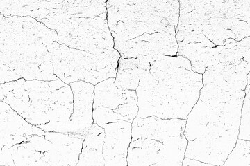 White paint black cracks background. Scratched lines texture. White and black distressed grunge concrete wall pattern for graphic design. Peel paint crack. Weathered rustic surface. Dry paint overlay.