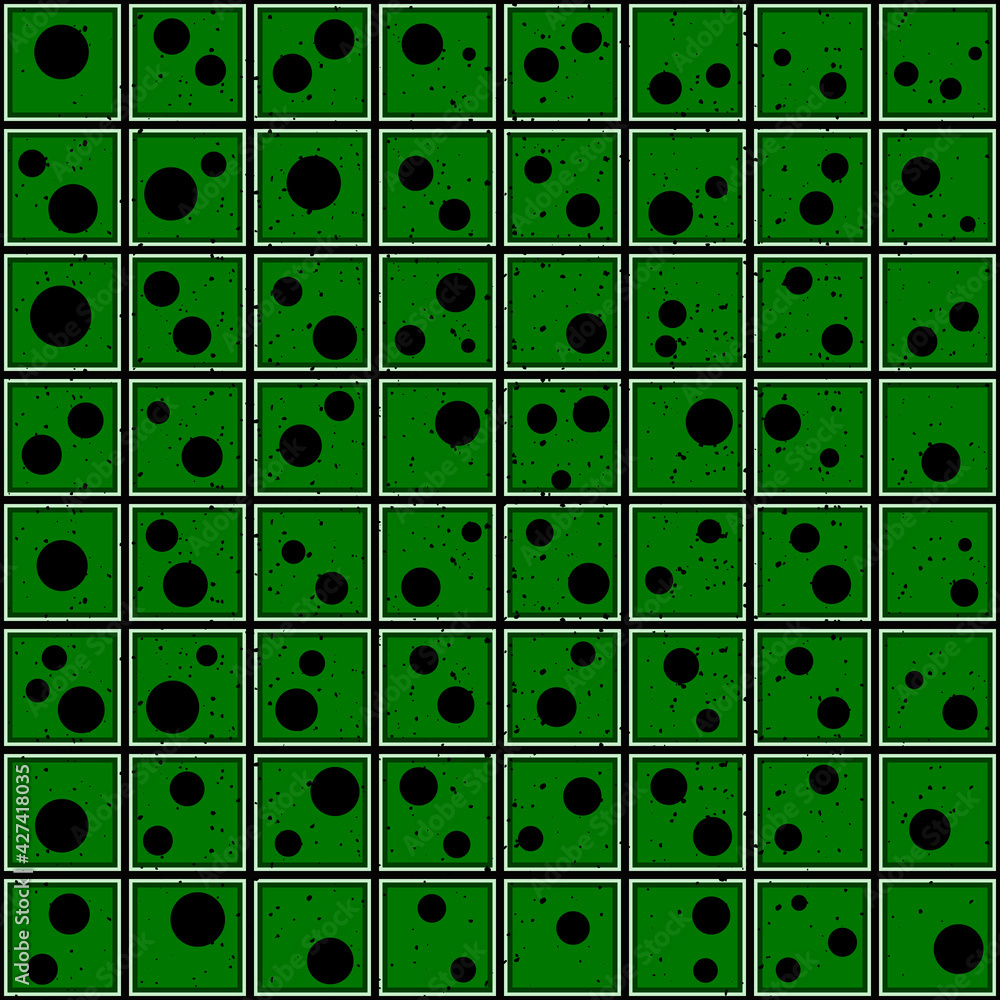 Aufkleber abstract tiles and black cirlces in each tile. vector green and abstract same tile.