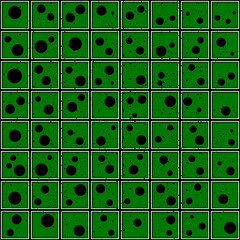 Abstract tiles and black cirlces in each tile. Vector green and abstract same tile.