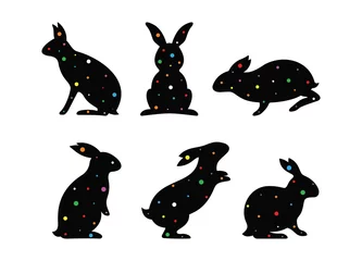 Fototapeten Rabbits and galaxy isolated on a white background. Rabbits in various poses © TRI