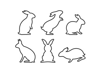 Lines design of rabbits isolated on a white background. Rabbits in various poses
