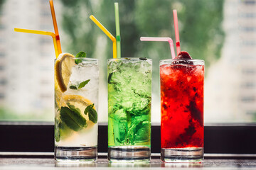 Cocktail set with fresh summer fruits. Isolated.