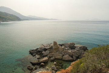 View on a rocky coast at the Mediterranean Sea in south Crete