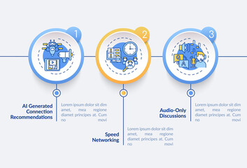 VE for networking vector infographic template. Speed meetings, discussions presentation design elements. Data visualization with 3 steps. Process timeline chart. Workflow layout with linear icons