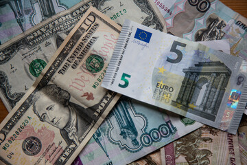 Obraz na płótnie Canvas Rubles, dollars, euros