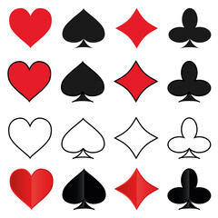 set of icons of card suits hearts diamonds spades clubs vector illustration