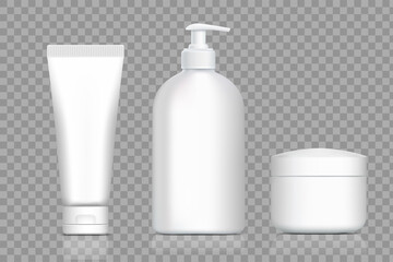 Plastic bottles for cream and soap. Packing templates set.