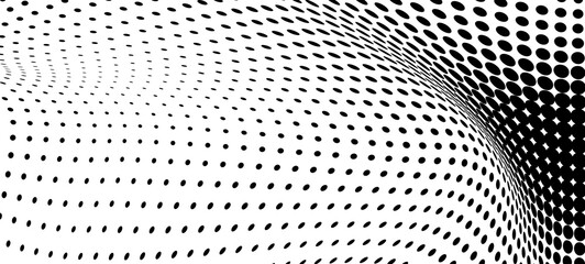 The halftone texture is monochrome. Chaotic waves of black dots on a white background