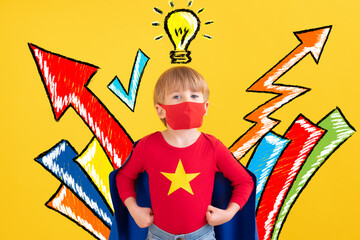 Superhero vs coronavirus COVID-19 pandemic concept