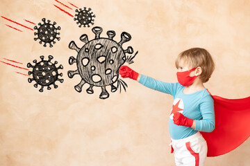 Superhero child beat drawing virus - obrazy, fototapety, plakaty