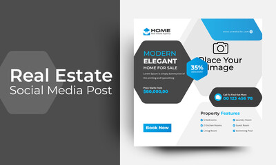 Elegant Modern And Clean Real Estate Home Sale Social Media Post Template For Agency