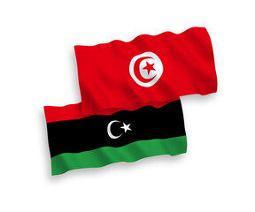 Flags of Republic of Tunisia and Libya on a white background