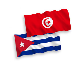 Flags of Republic of Tunisia and Cuba on a white background