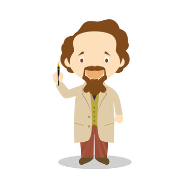 Charles Dickens cartoon character. Vector Illustration. Kids History Collection.