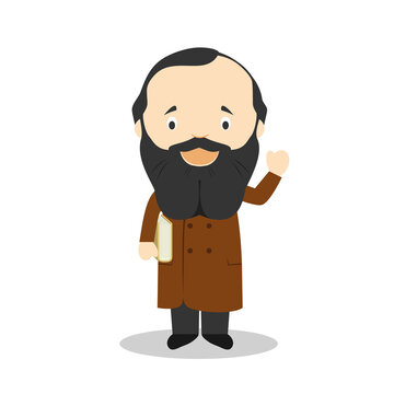 Fiodor Dostoevsky cartoon character. Vector Illustration. Kids History Collection.