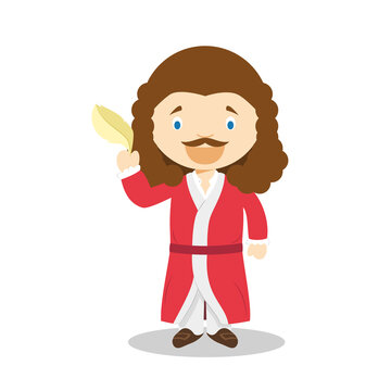 Moliere cartoon character. Vector Illustration. Kids History Collection.