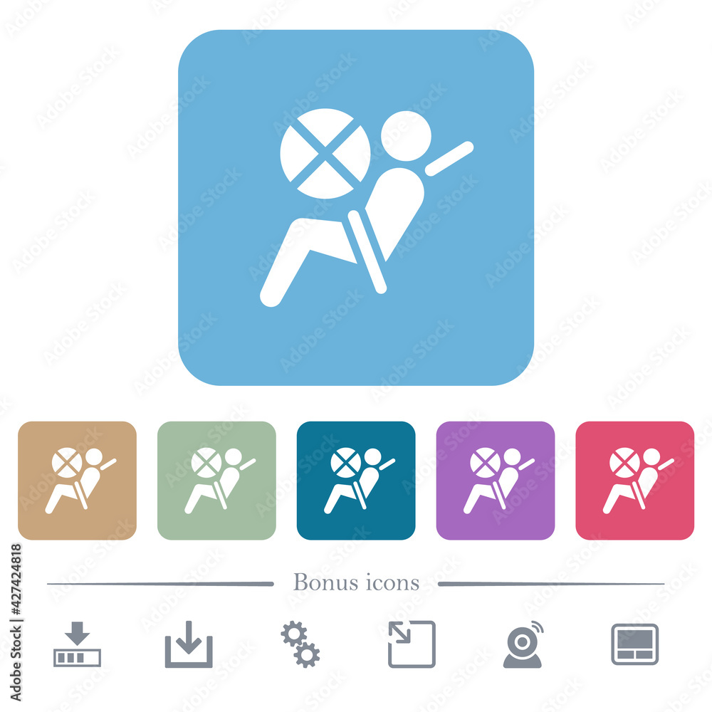 Poster disabled air bag dashboard indicator flat icons on color rounded square backgrounds