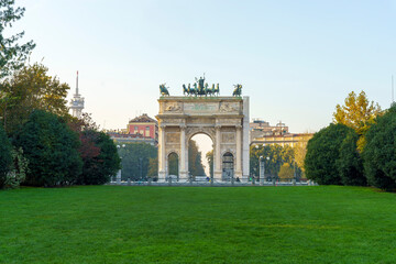 Historic Sempione park in Milan at November