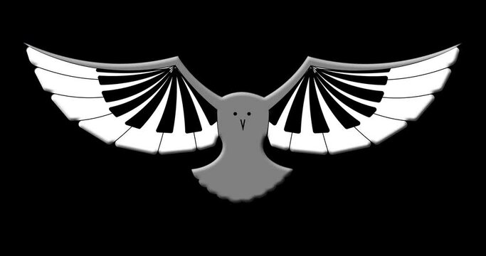 logo of classical music in the form of an owl with wings from piano keys