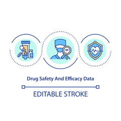 Drug safety and efficacy data concept icon. Analyzing medical treatment idea thin line illustration. Revealing positive, adverse effects. Vector isolated outline RGB color drawing. Editable stroke